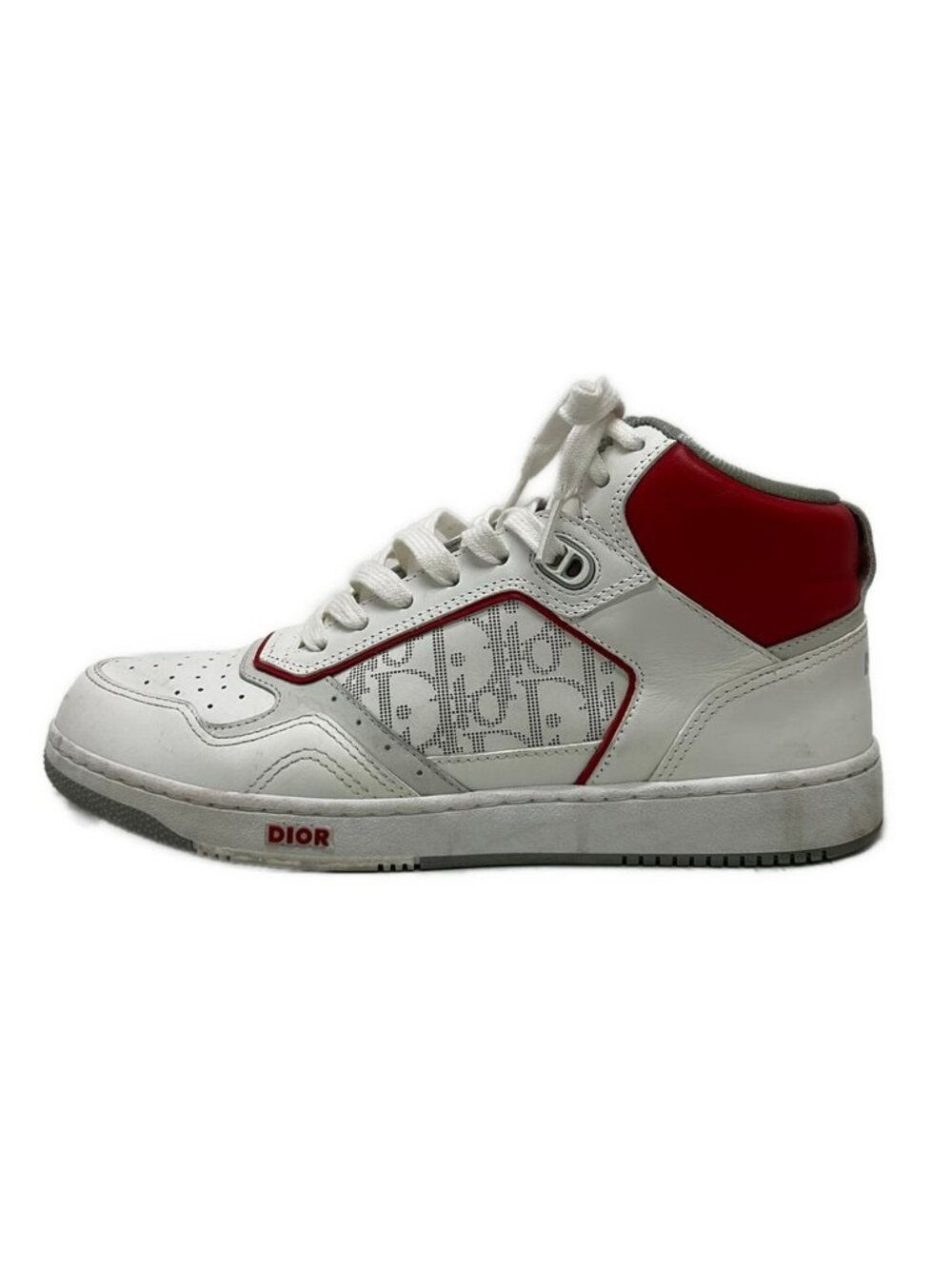 Dior Sneakers White Red Light Gray Logo Glam High Cut Leather